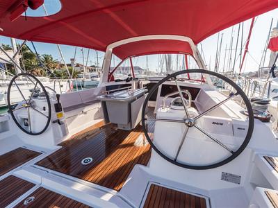 Cockpit of Flou, a Beneteau Oceanis 48 sailboat at Split, Croatia