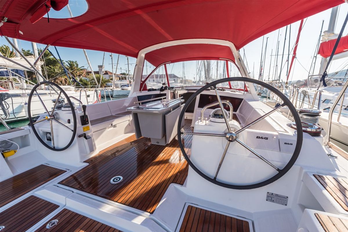 Cockpit of Flou, a Beneteau Oceanis 48 sailboat at Split, Croatia