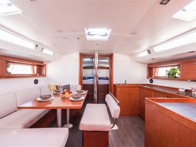 Salon of Flou, a Beneteau Oceanis 48 sailboat at Split, Croatia