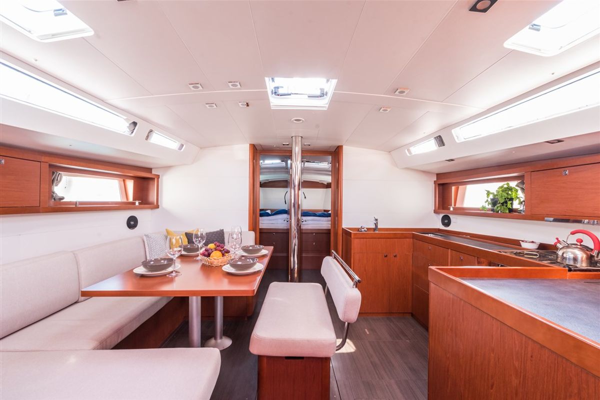 Salon of Flou, a Beneteau Oceanis 48 sailboat at Split, Croatia
