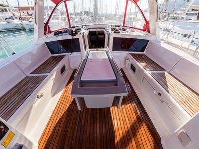 Deck of Flou, a Beneteau Oceanis 48 sailboat at Split, Croatia