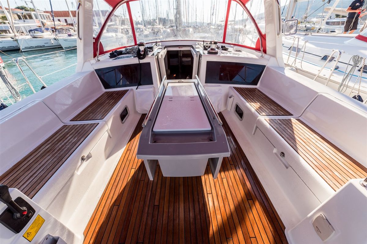 Deck of Flou, a Beneteau Oceanis 48 sailboat at Split, Croatia