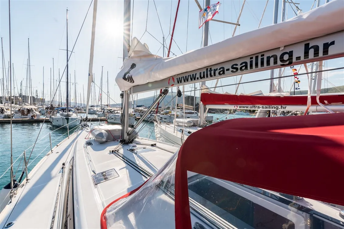 Deck of Flou, a Beneteau Oceanis 48 sailboat at Split, Croatia