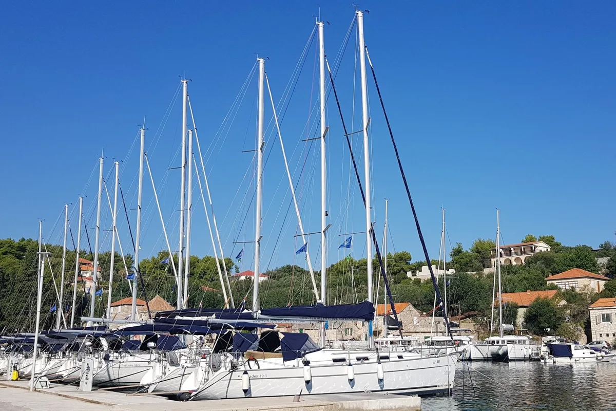 Exterior view of Tortuga, a Jeanneau Sun Odyssey 449 sailboat at Rogač, Croatia