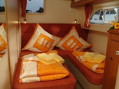 Cabin on E600-6, a Pénichette Europa E.600 motorboat at Fürstenberg/Havel, Germany