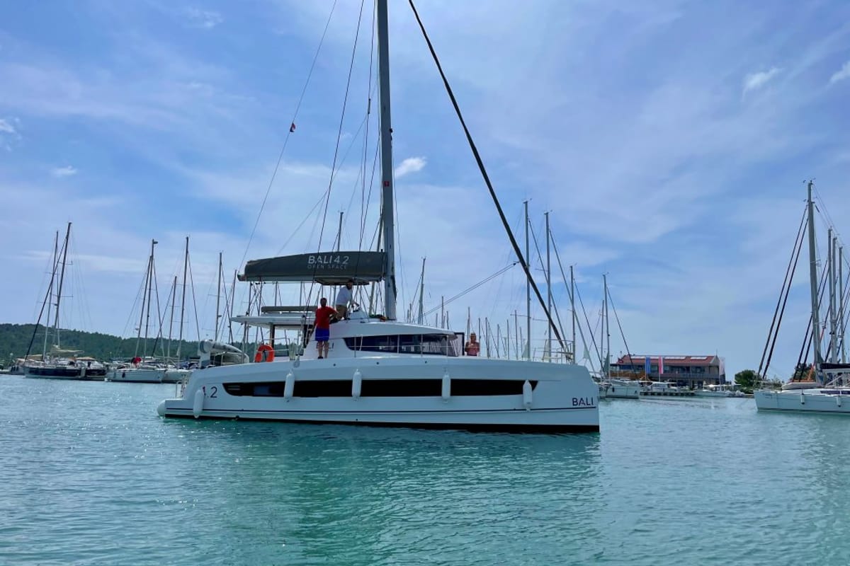 Exterior view of Sail and Adventure, a Bali 4.2 catamaran at Pirovac, Croatia