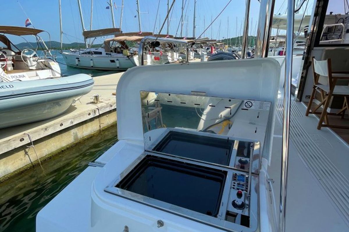 Deck of Sail and Adventure, a Bali 4.2 catamaran at Pirovac, Croatia