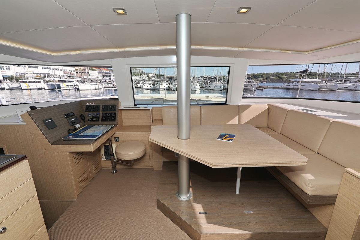 Cockpit of Rozi V, a Bali 4.5 catamaran at Općina Rogoznica, Croatia