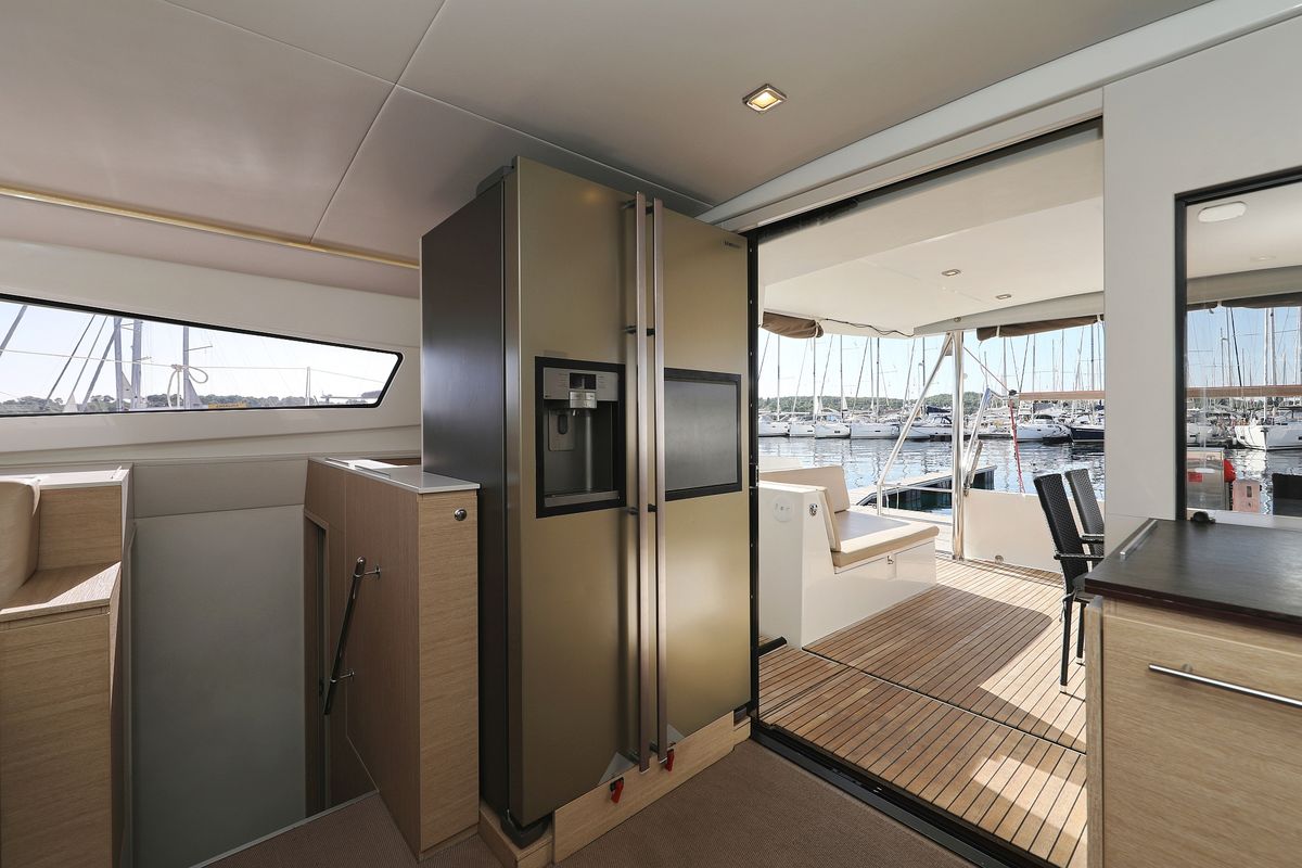 Salon of Rozi V, a Bali 4.5 catamaran at Općina Rogoznica, Croatia
