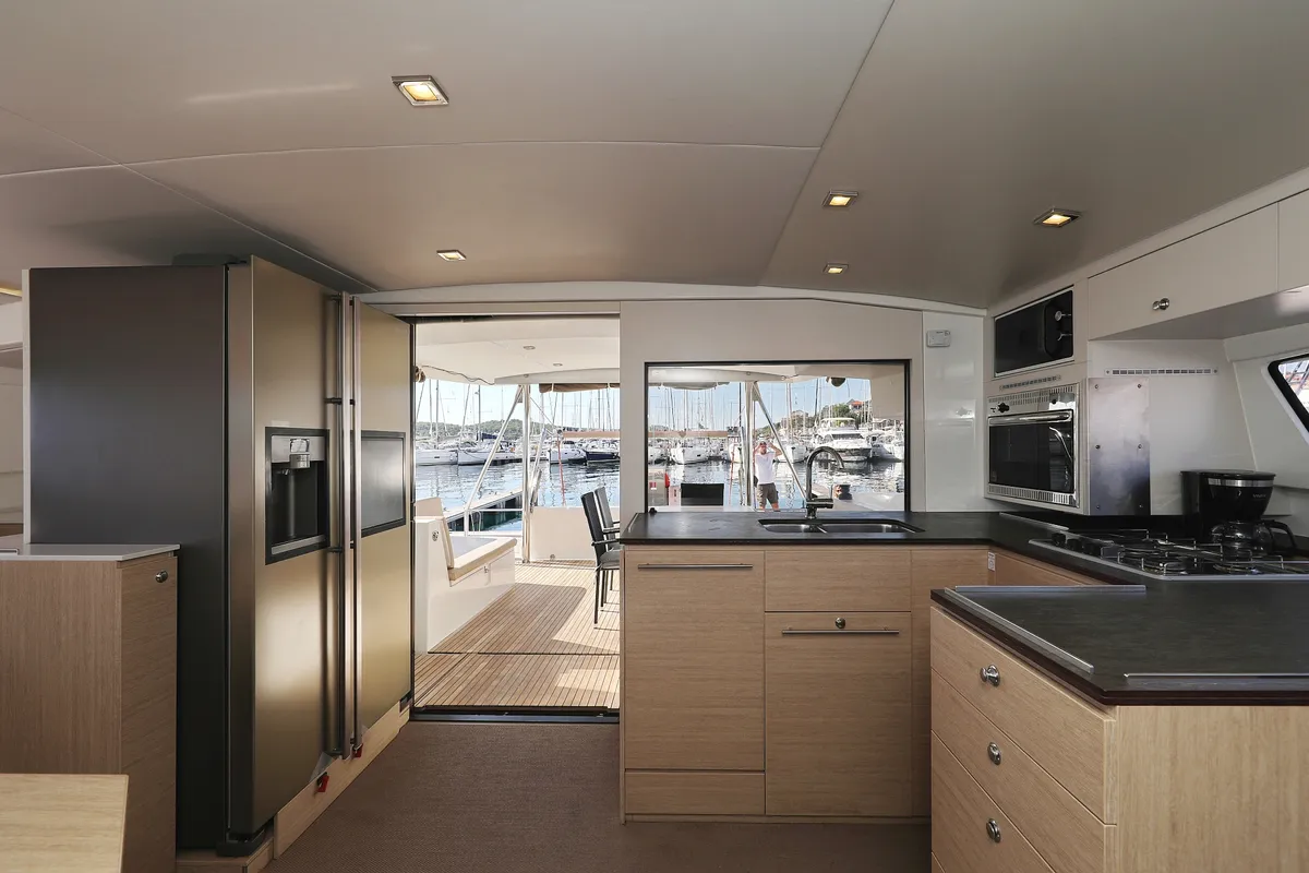 Galley of Rozi V, a Bali 4.5 catamaran at Općina Rogoznica, Croatia