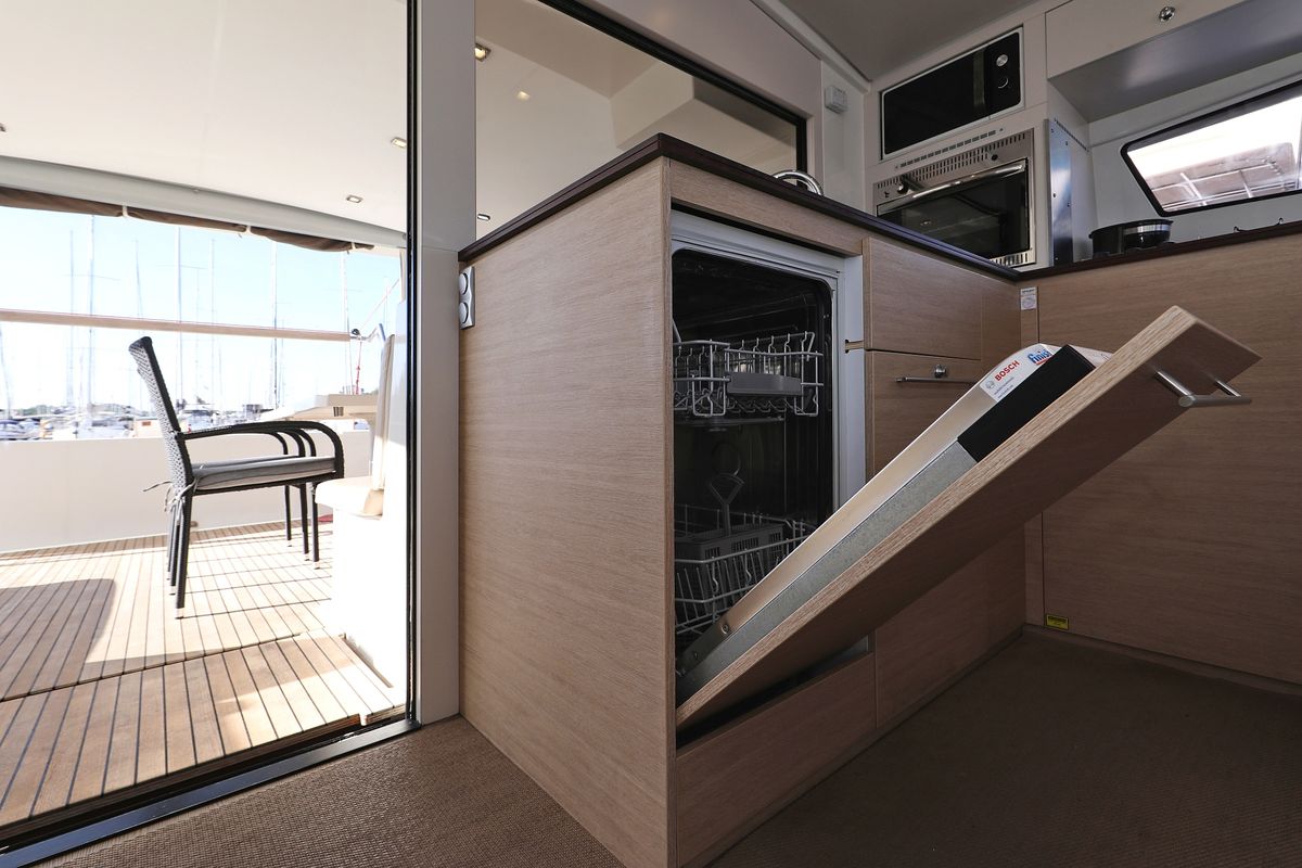 Galley of Rozi V, a Bali 4.5 catamaran at Općina Rogoznica, Croatia