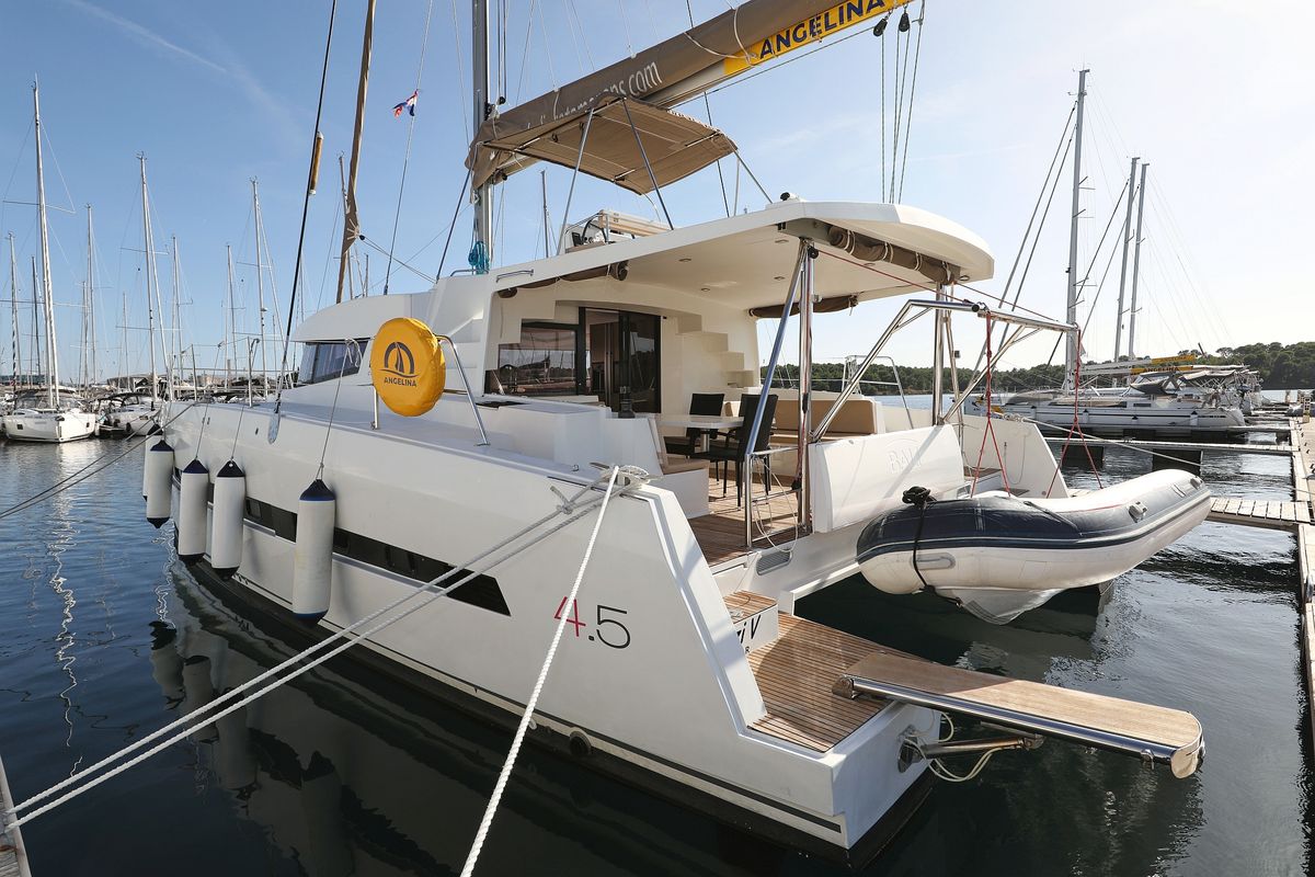 Exterior view of Rozi V, a Bali 4.5 catamaran at Općina Rogoznica, Croatia