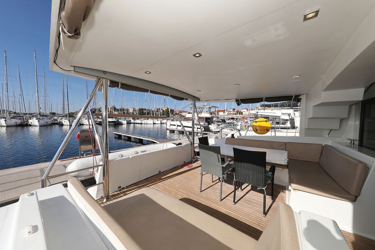 Deck of Rozi V, a Bali 4.5 catamaran at Općina Rogoznica, Croatia