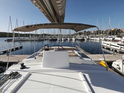 Cockpit of Rozi V, a Bali 4.5 catamaran at Općina Rogoznica, Croatia
