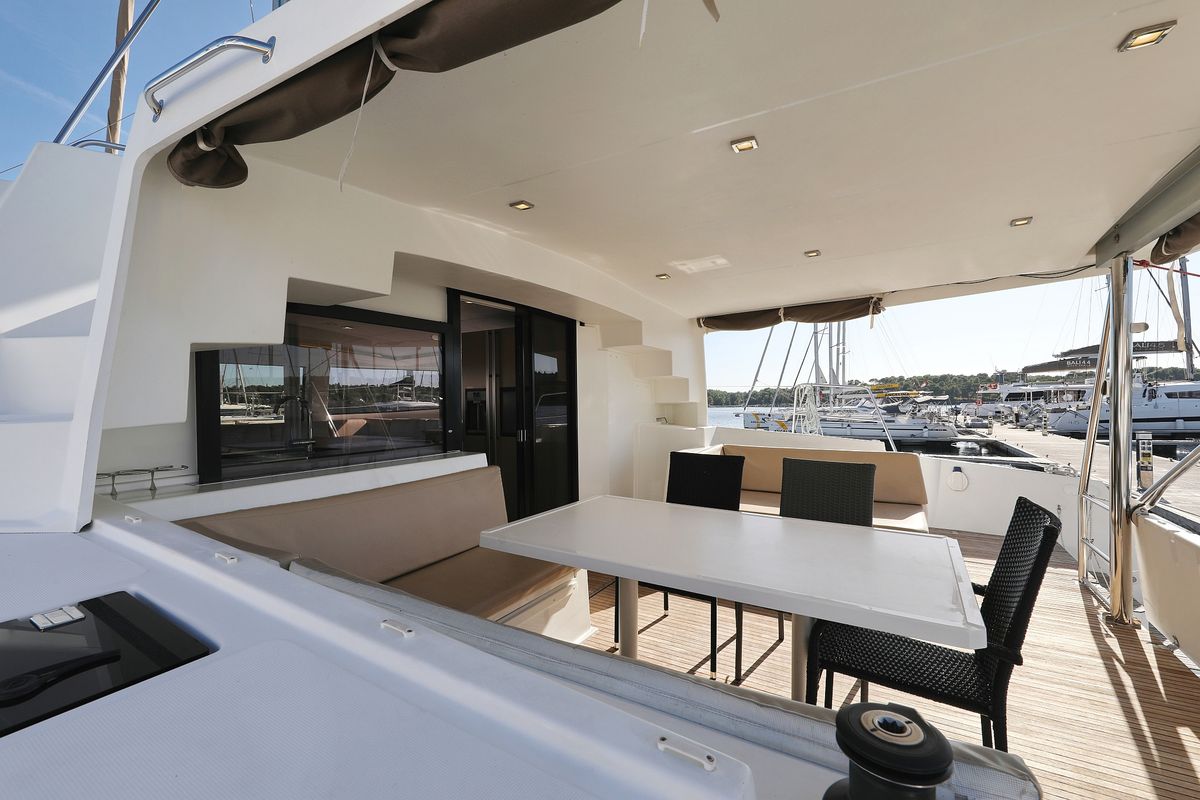 Deck of Rozi V, a Bali 4.5 catamaran at Općina Rogoznica, Croatia