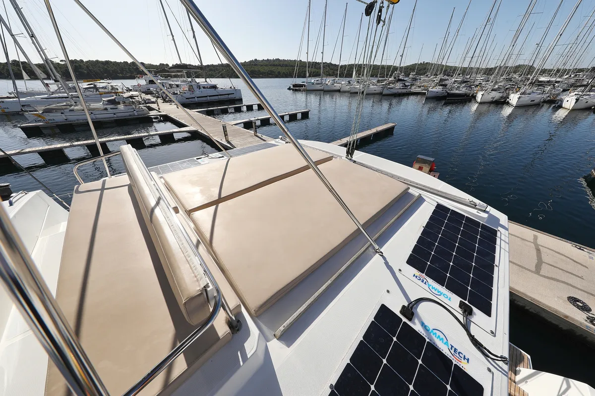 Deck of Rozi V, a Bali 4.5 catamaran at Općina Rogoznica, Croatia