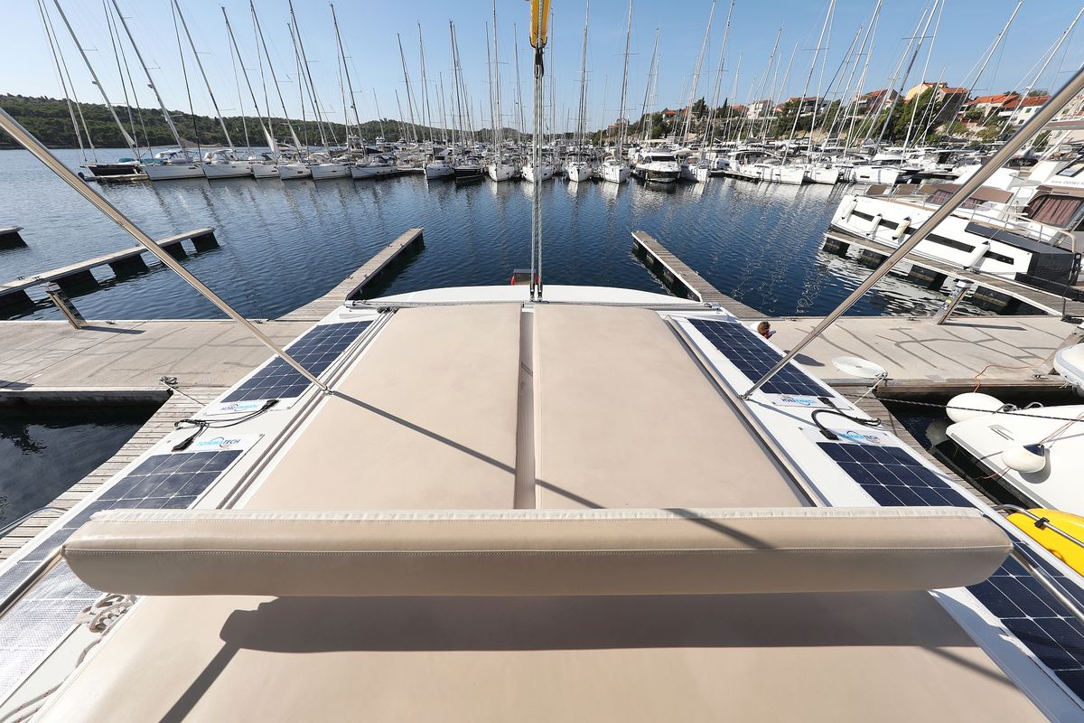 Deck of Rozi V, a Bali 4.5 catamaran at Općina Rogoznica, Croatia