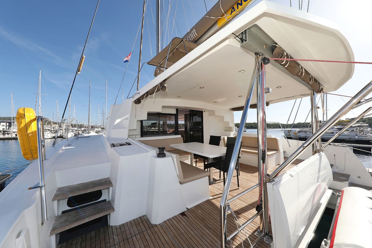 Deck of Rozi V, a Bali 4.5 catamaran at Općina Rogoznica, Croatia