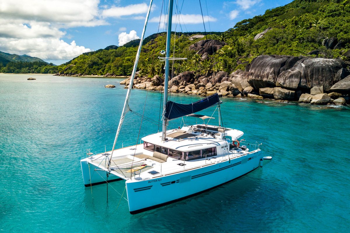 Exterior view of Butterfly, a Lagoon Lagoon 450 F - 4 + 2 cab. catamaran at Azam Marina, Tanzania