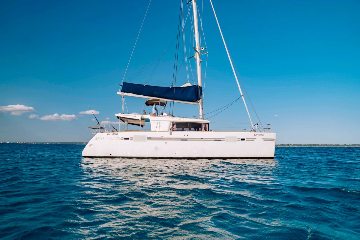 Exterior view of Butterfly, a Lagoon Lagoon 450 F - 4 + 2 cab. catamaran at Azam Marina, Tanzania