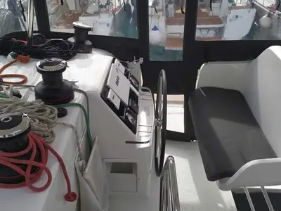 Cockpit of Twin Elli, a Lagoon 450 S catamaran at Grad Trogir, Croatia