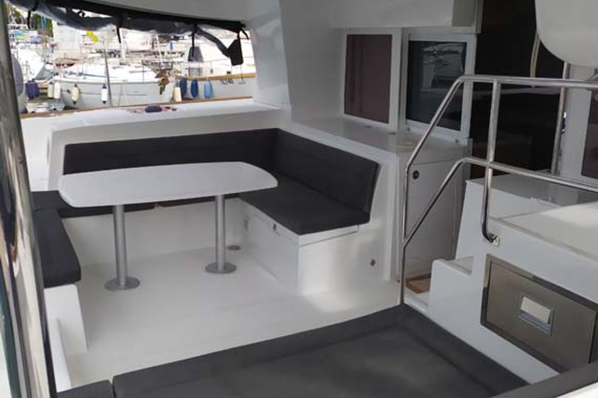 Deck of Twin Elli, a Lagoon 450 S catamaran at Grad Trogir, Croatia