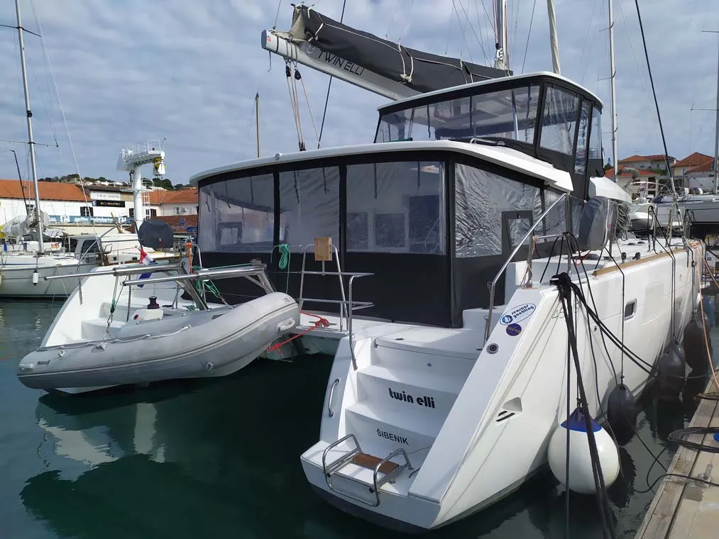 Exterior view of Twin Elli, a Lagoon 450 S catamaran at Grad Trogir, Croatia