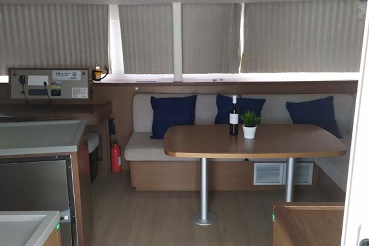 Salon of Twin Elli, a Lagoon 450 S catamaran at Grad Trogir, Croatia