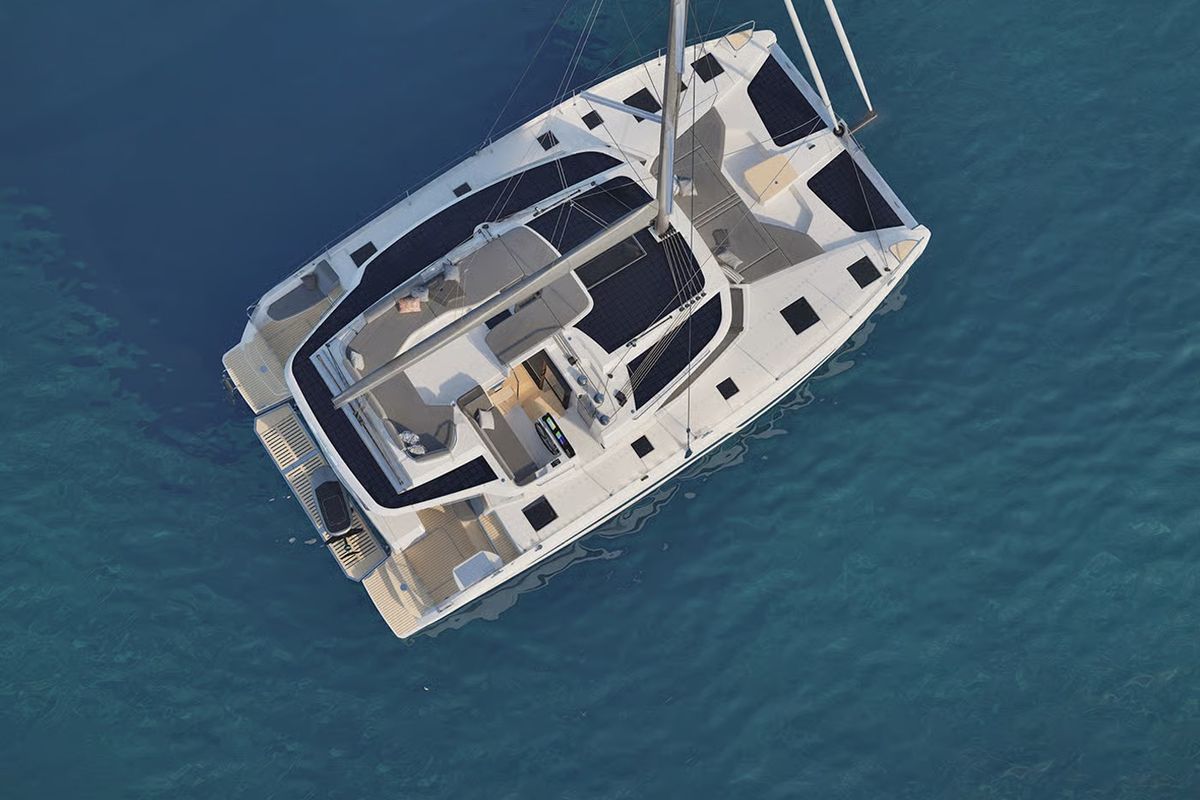 Exterior view of Emma Rose, a Fountaine Pajot FP 44 Quatuor catamaran at Parham Town, British Virgin Islands