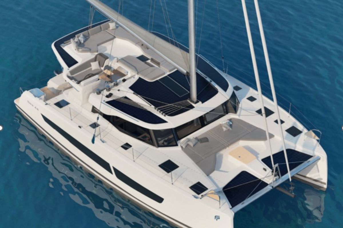 Exterior view of Emma Rose, a Fountaine Pajot FP 44 Quatuor catamaran at Parham Town, British Virgin Islands