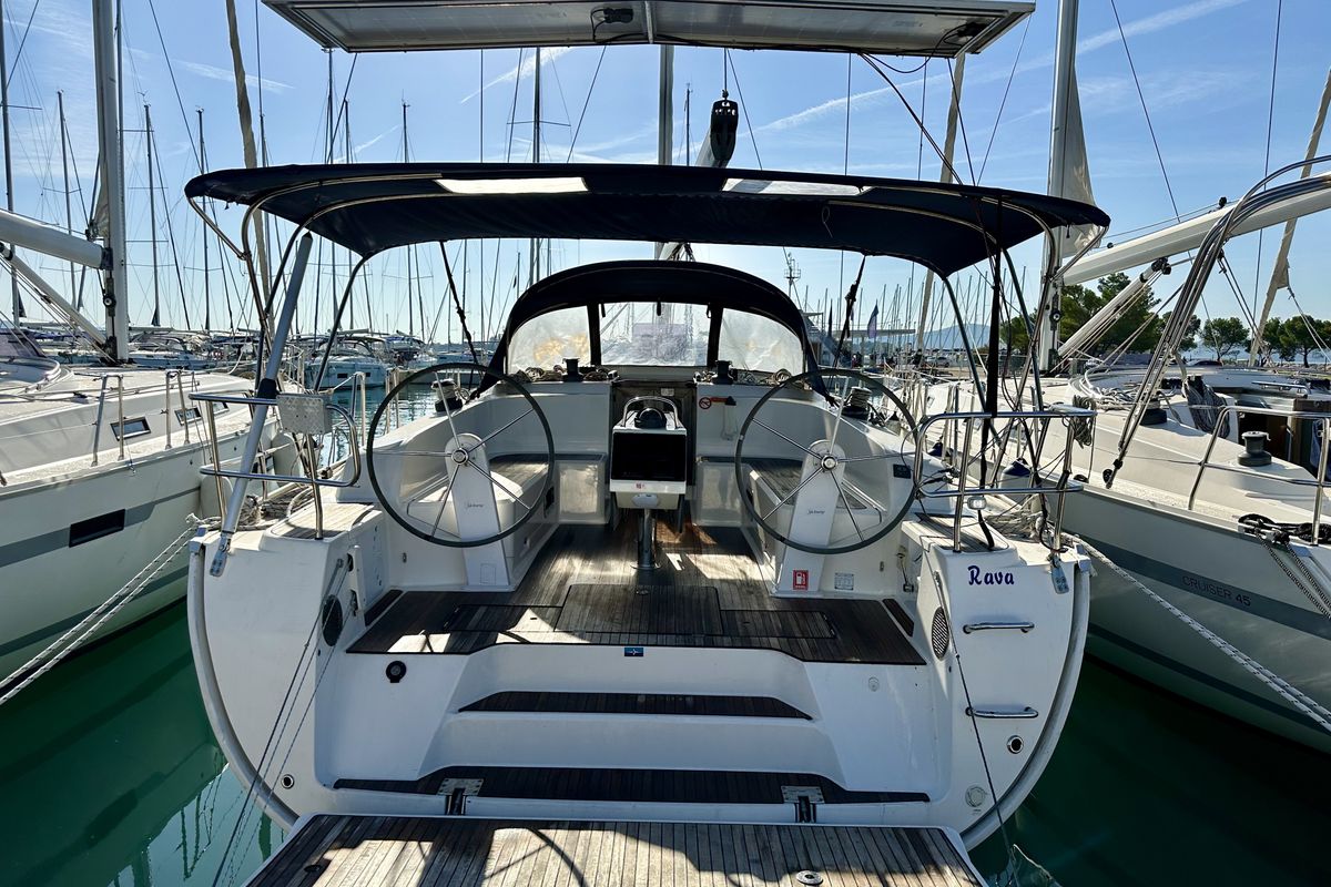 Cockpit of Rava, a Bavaria Cruiser 46 sailboat at Općina Sukošan, Croatia