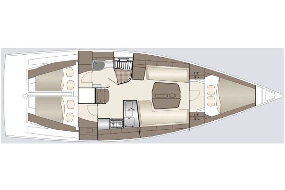 Floor plan of Lieutenant Dan, a Dehler 38 sailboat at Punat, Croatia