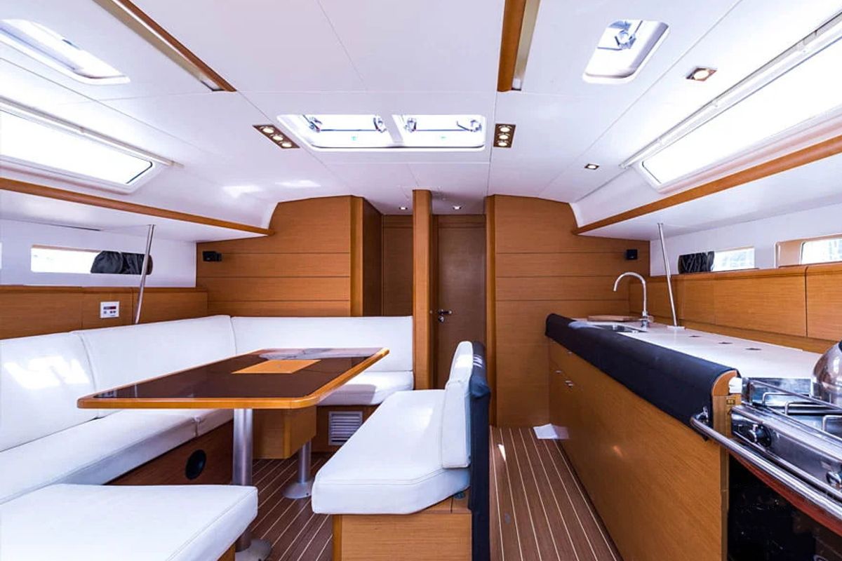Galley of Kos 469.1, a Jeanneau Sun Odyssey 469 sailboat at Municipal Unit of Lefkada, Greece