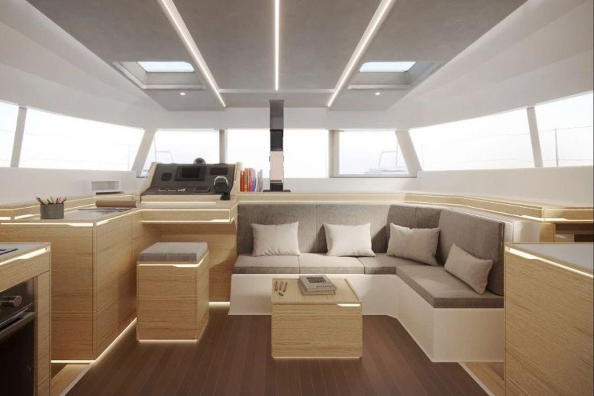 Cockpit of Kajsa Kavat, a Cervetti 44 catamaran at Primošten, Croatia