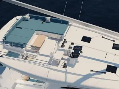 Deck of Kajsa Kavat, a Cervetti 44 catamaran at Primošten, Croatia