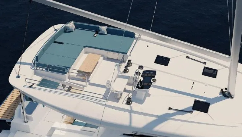 Deck of Kajsa Kavat, a Cervetti 44 catamaran at Primošten, Croatia