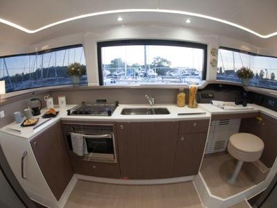 Galley of Hephaestus, a Bali 4.1 catamaran at Benitses, Greece