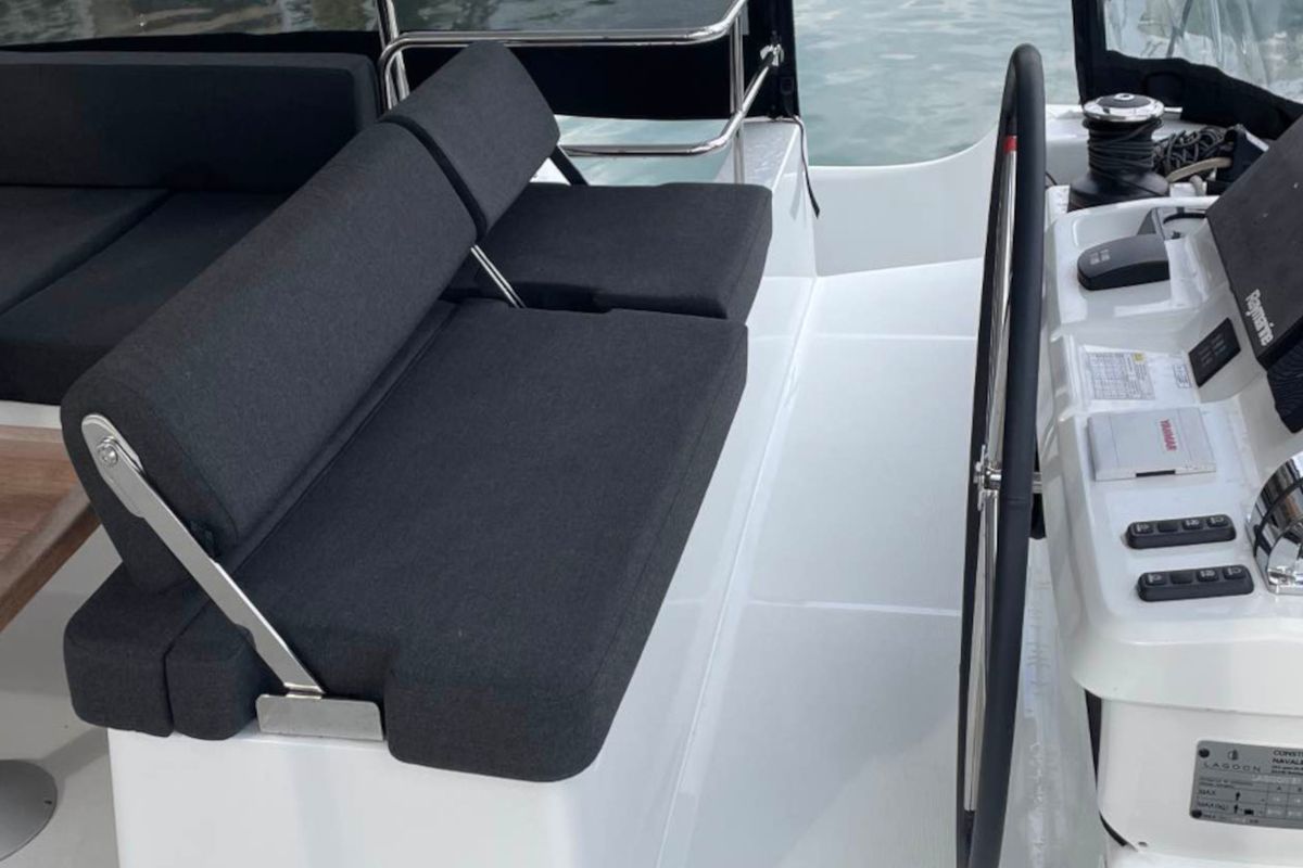 Deck of Aegeus, a Lagoon 51 catamaran at Piraeus, Greece