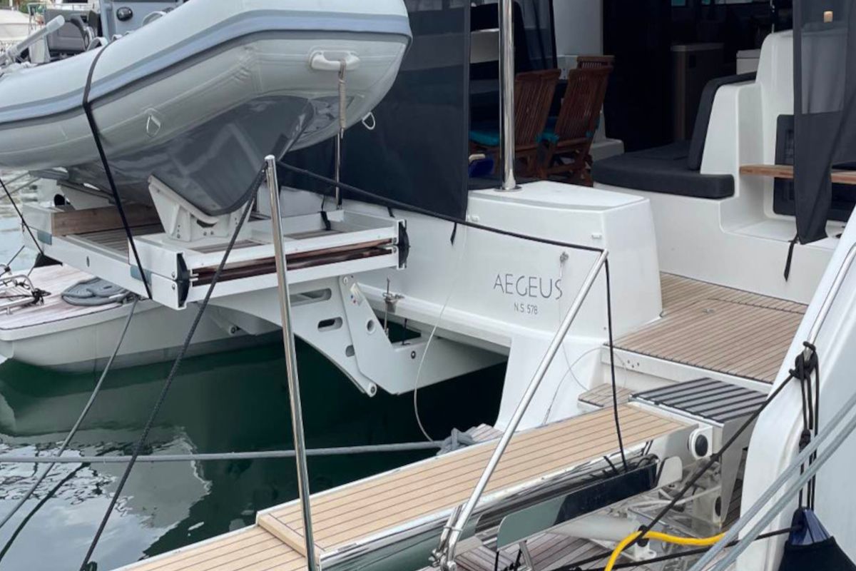 Deck of Aegeus, a Lagoon 51 catamaran at Piraeus, Greece