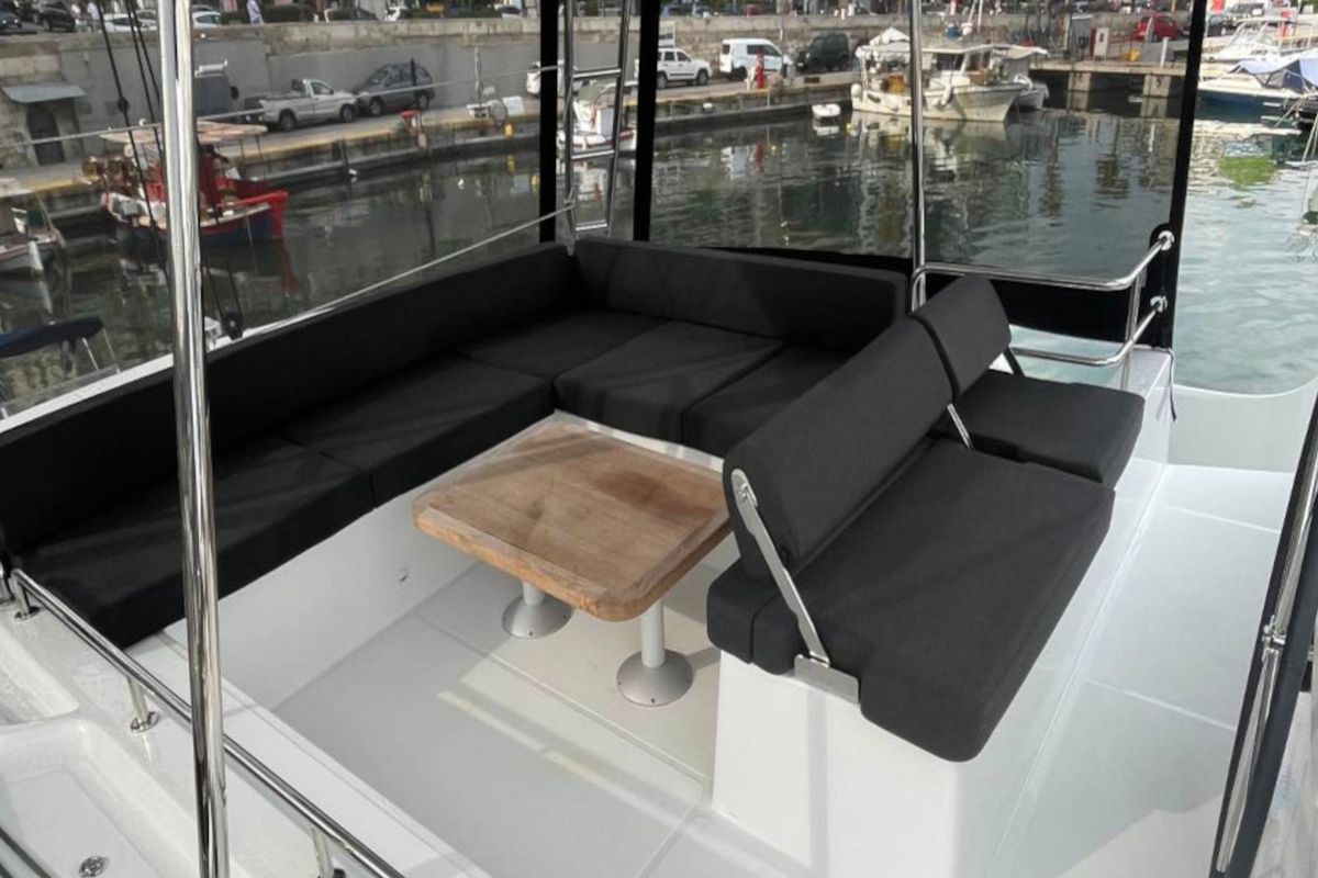 Deck of Aegeus, a Lagoon 51 catamaran at Piraeus, Greece