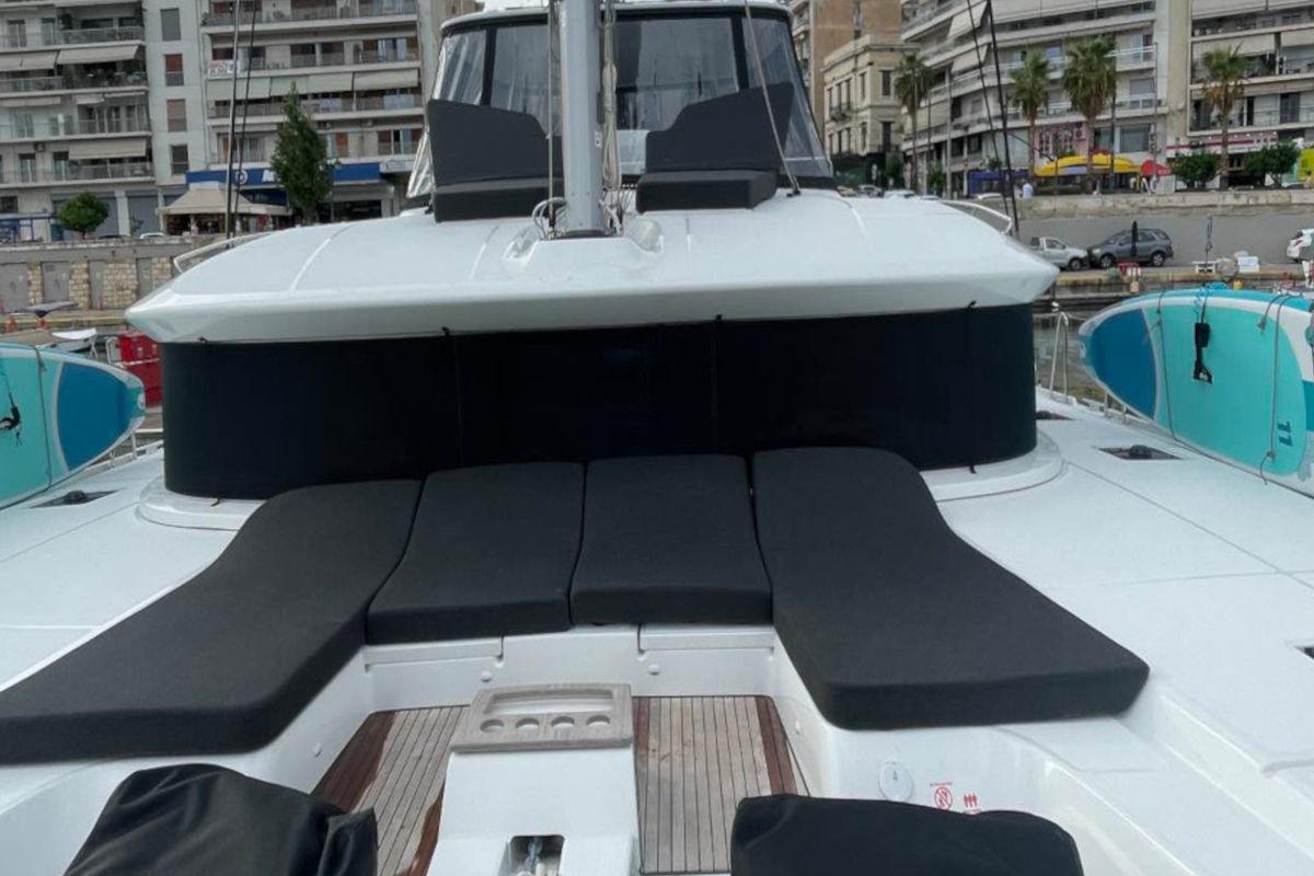 Deck of Aegeus, a Lagoon 51 catamaran at Piraeus, Greece