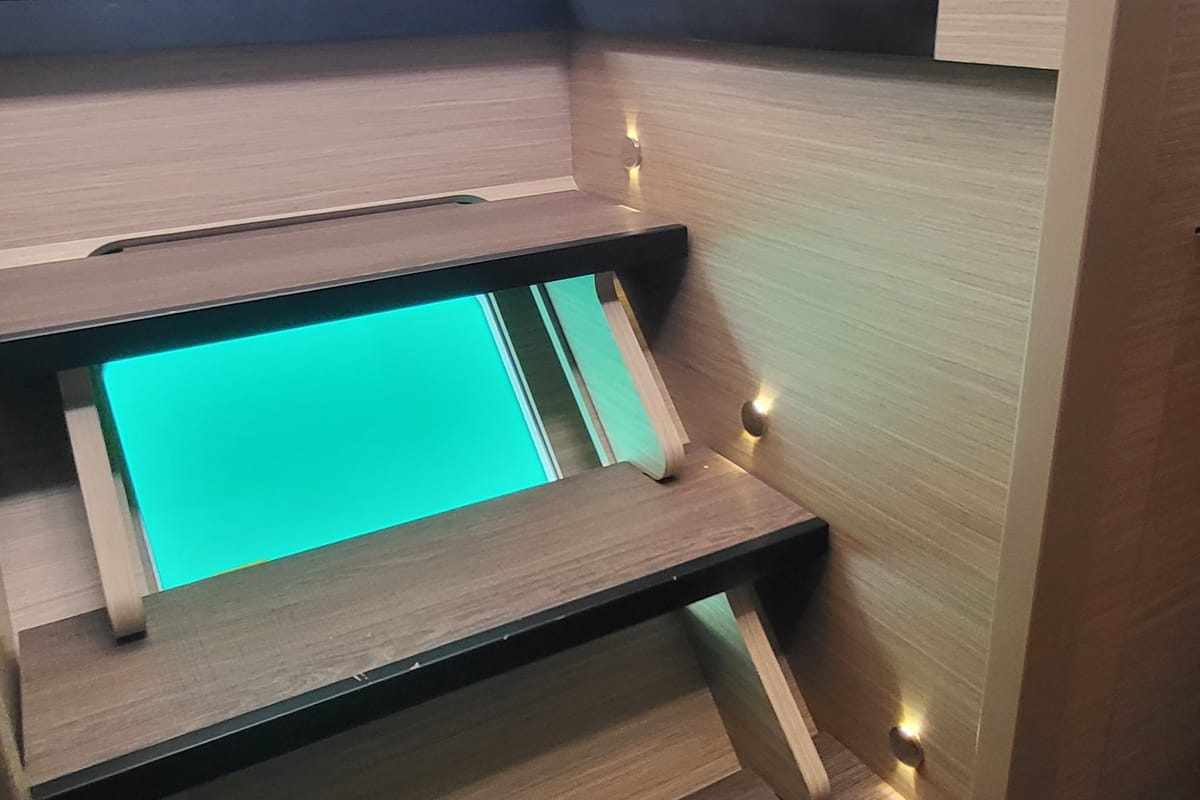 Salon of Blue Moon, a Lagoon 46 catamaran at Capo d'Orlando, Italy