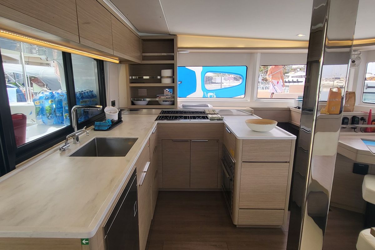 Galley of Blue Moon, a Lagoon 46 catamaran at Capo d'Orlando, Italy