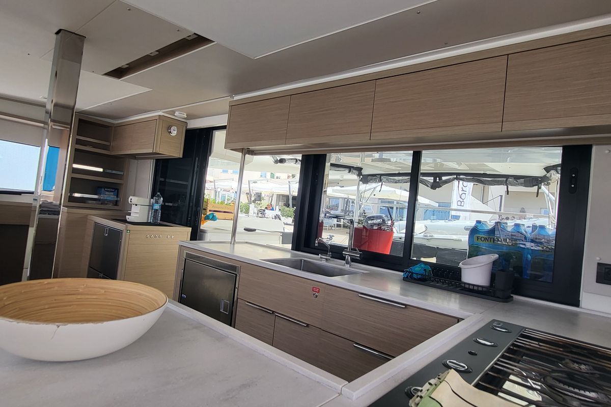 Galley of Blue Moon, a Lagoon 46 catamaran at Capo d'Orlando, Italy