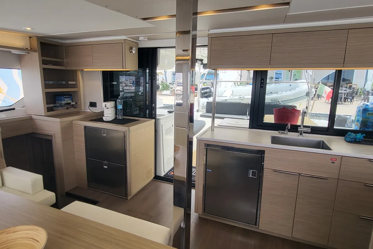 Galley of Blue Moon, a Lagoon 46 catamaran at Capo d'Orlando, Italy