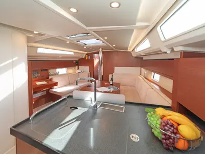 Galley of Azur, a Hanse Yachts Hanse 418 sailboat at Lavreotiki Municipal Unit, Greece