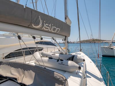 Deck of Azur, a Hanse Yachts Hanse 418 sailboat at Lavreotiki Municipal Unit, Greece