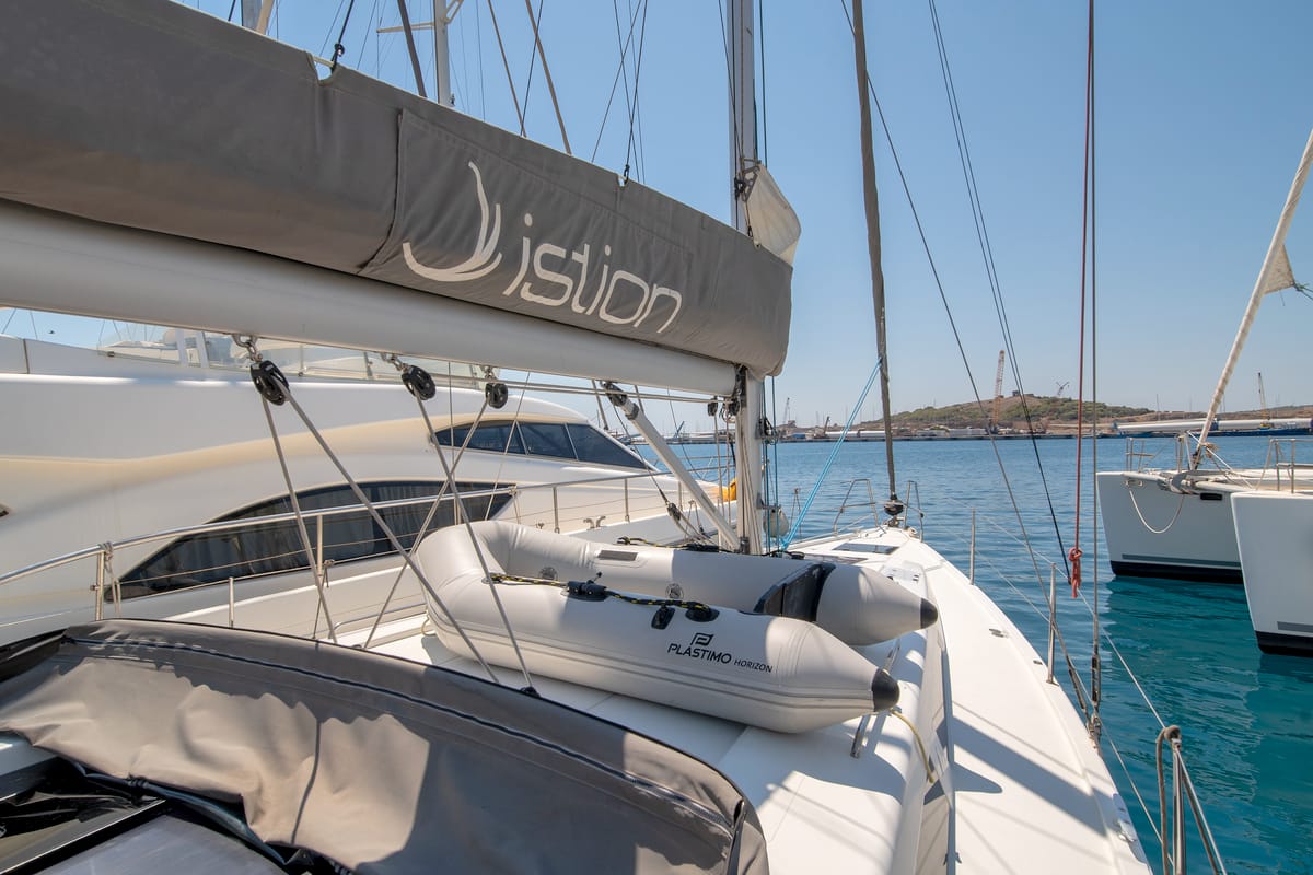 Deck of Azur, a Hanse Yachts Hanse 418 sailboat at Lavreotiki Municipal Unit, Greece