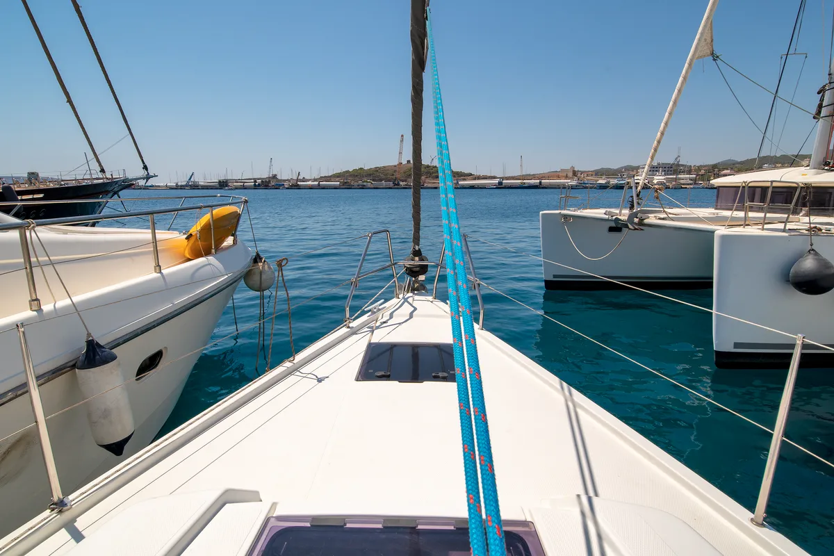 Salon of Azur, a Hanse Yachts Hanse 418 sailboat at Lavreotiki Municipal Unit, Greece