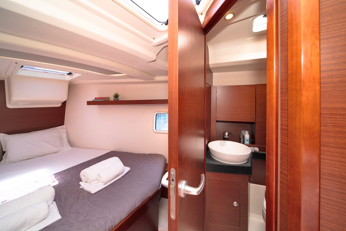 Deck of Azur, a Hanse Yachts Hanse 418 sailboat at Lavreotiki Municipal Unit, Greece
